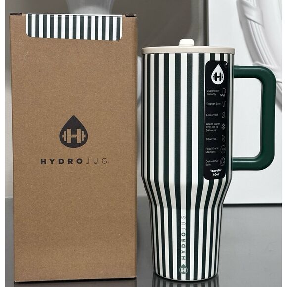 HydroJug 40oz Traveler, DAILY PRACTICE GREEN STRIPES - Picture 1 of 5